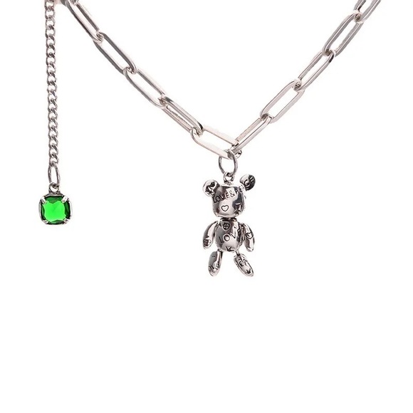 New - Anthropologie Patina Silver Cute Bear Love Peace Heart Necklace - Picture 2 of 15